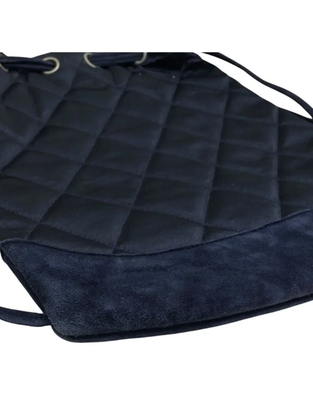 Chanel Quilted Backpack Nap Pearl Logo Satin Leather Navy Lightweight Capacity